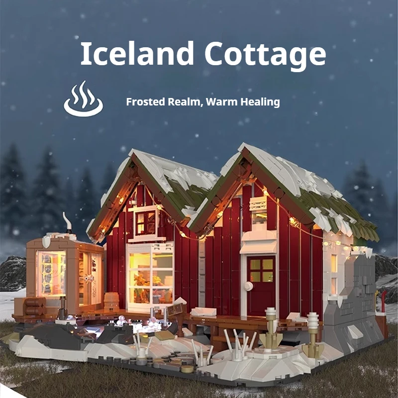 مكعبات بناء، أضواء نموذجية، منازل قديمة، كوخ أيسلندا، منزل خشبي مجمع، نموذج بناء، زخارف عرض الشارع. #1