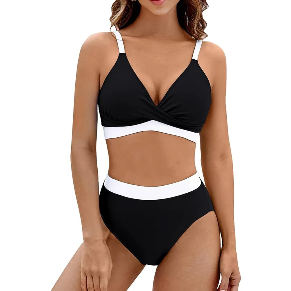

Push Up Bikini Set for Women Sexy Triangle Top & High Waist Color Block Bottom Beachwear Summer Color Block Two Piece Swimsuits