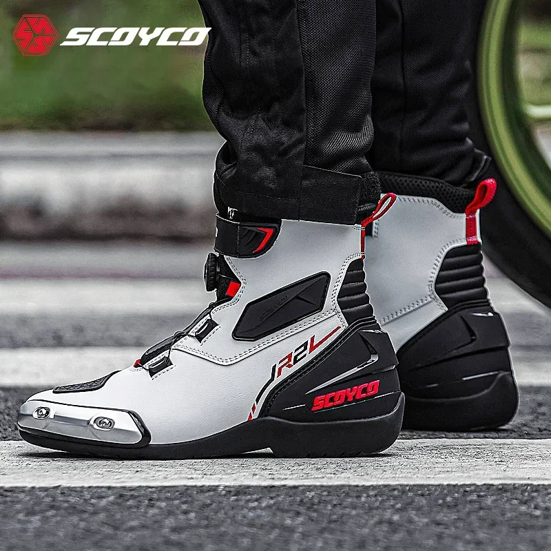 SCOYCO Men's Motorcross Motorcycle Riding Quick Wear Microfiber Leather Locomotive Fall Prevention Moto Shoes botas motocross