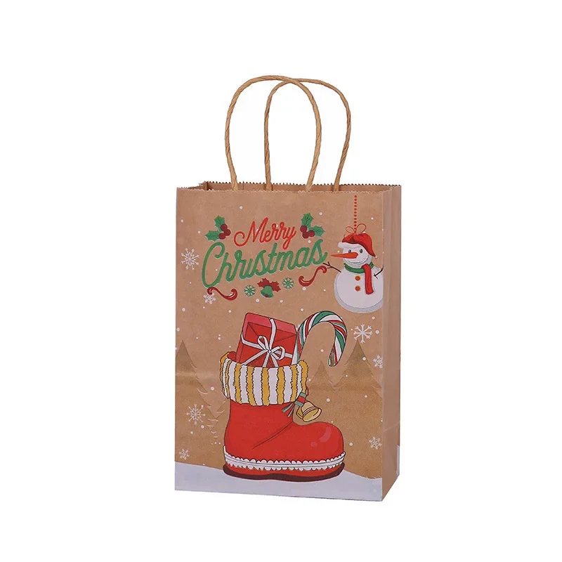 

12pcs Merry Christmas Gift Bags Snowflake Christmas Candy Box New Year Favors Bag Noel Decor Xmas Tree Kraft Paper Packing Bag