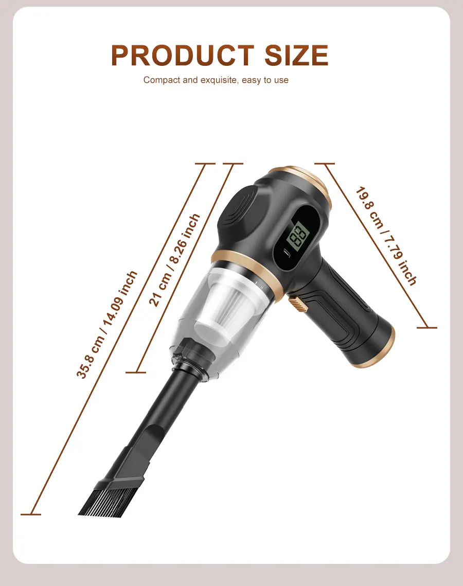 BELIBUY 2-in-1 Auto-Staubsauger und Gebläse, Hochleistungs-Saugfunktion zur Reinigung von Autositzen/Matten/Kofferraumstaub, Tragbar – Detail 12