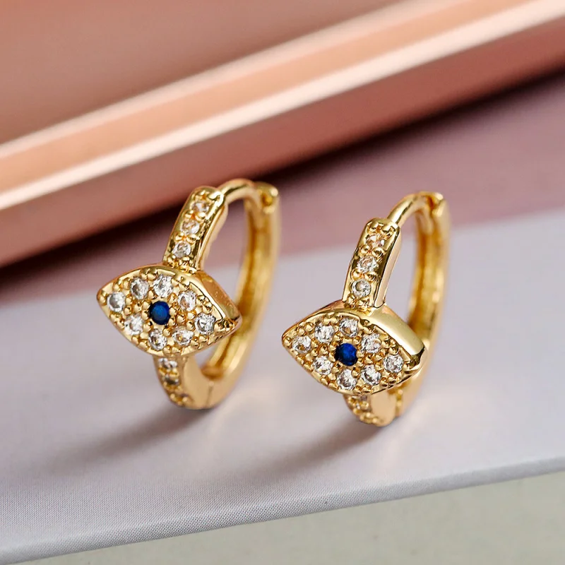 

European and American Light Luxury Copper Plated Real Gold Zircon Demon Eye Hoop Earrings for Women, Niche High-End Versatile Ea