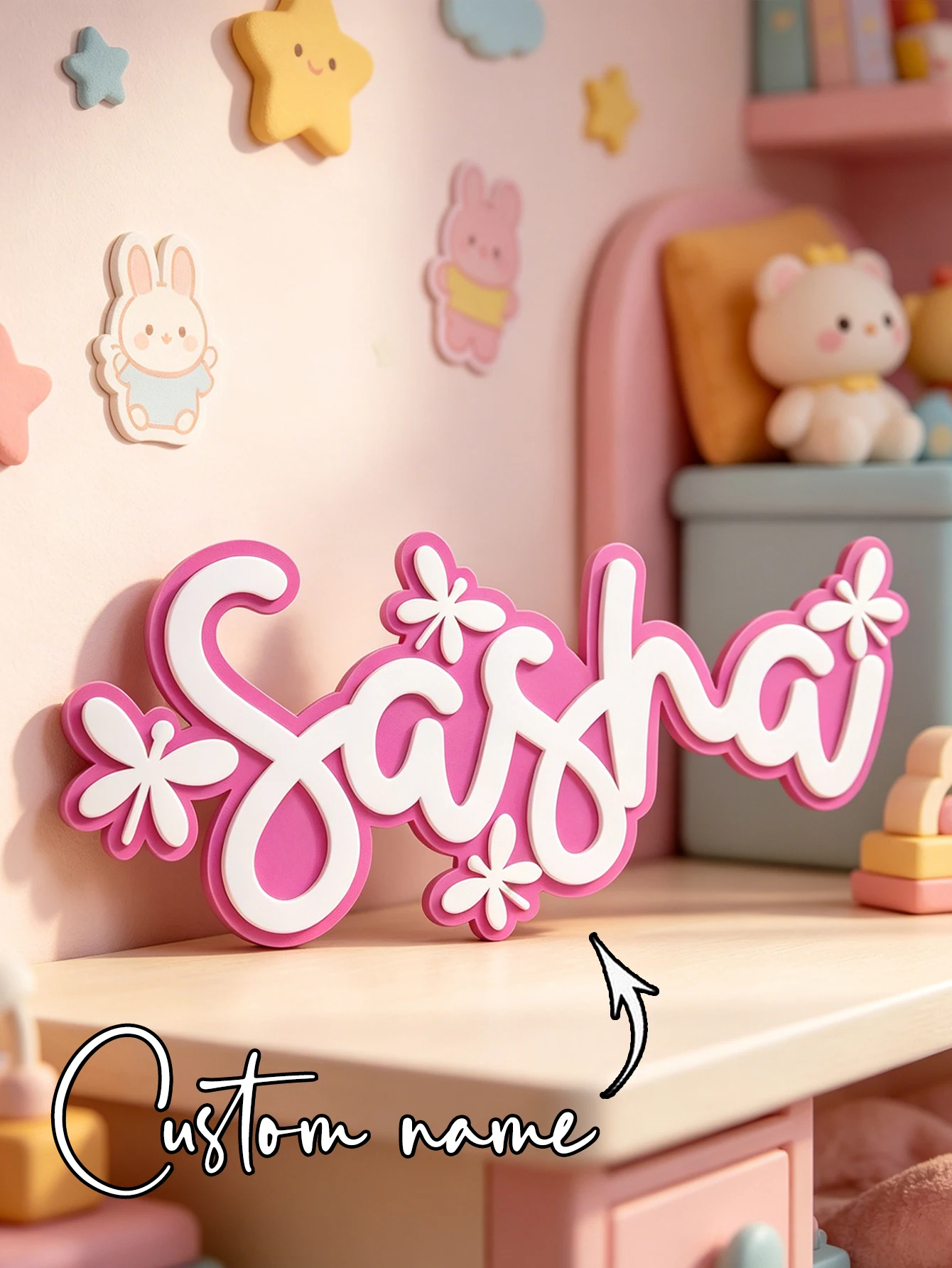Baby Nursery Equipment - Özel İsimli Papatya 3D Ahşap İsim