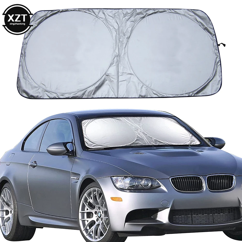 Car Front and Rear Window Double-circle Sunshade Car Front Windshield Hood Sunshade Uv Protection Silver-coated Car Sunshield