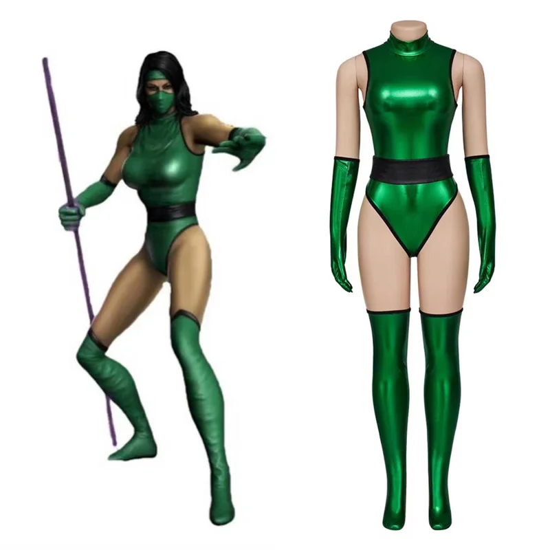 

Mortal Cosplay Kombat X Jade Costume Sexy Green Jumpsuit Uniform Women Halloween Carnival Party Bodysuit