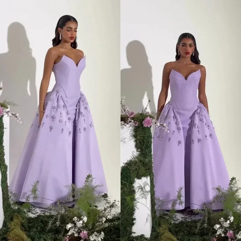 Customized Elegant Purple Long A-Line Prom Dresses Sleeveless Sexy V-Neck Evening Dress Pleat Crystal Vestido Personalized Charm