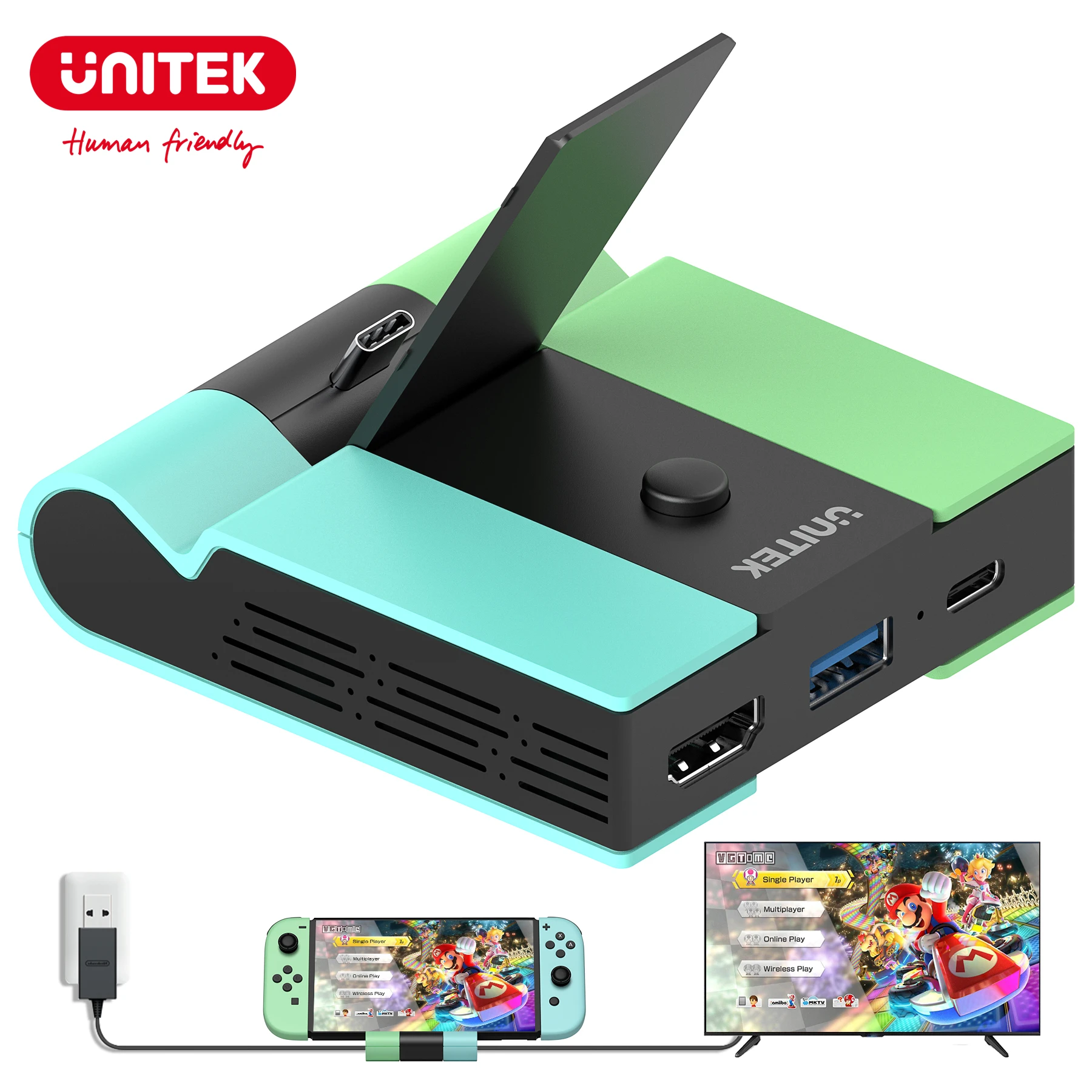 Unitek Game Docking station mit 45W Typ-C-PD-Aufladung 4k HDMI USB 3,0 für Nintendo Switch Oled Lite Gaming Dock Hub für TV