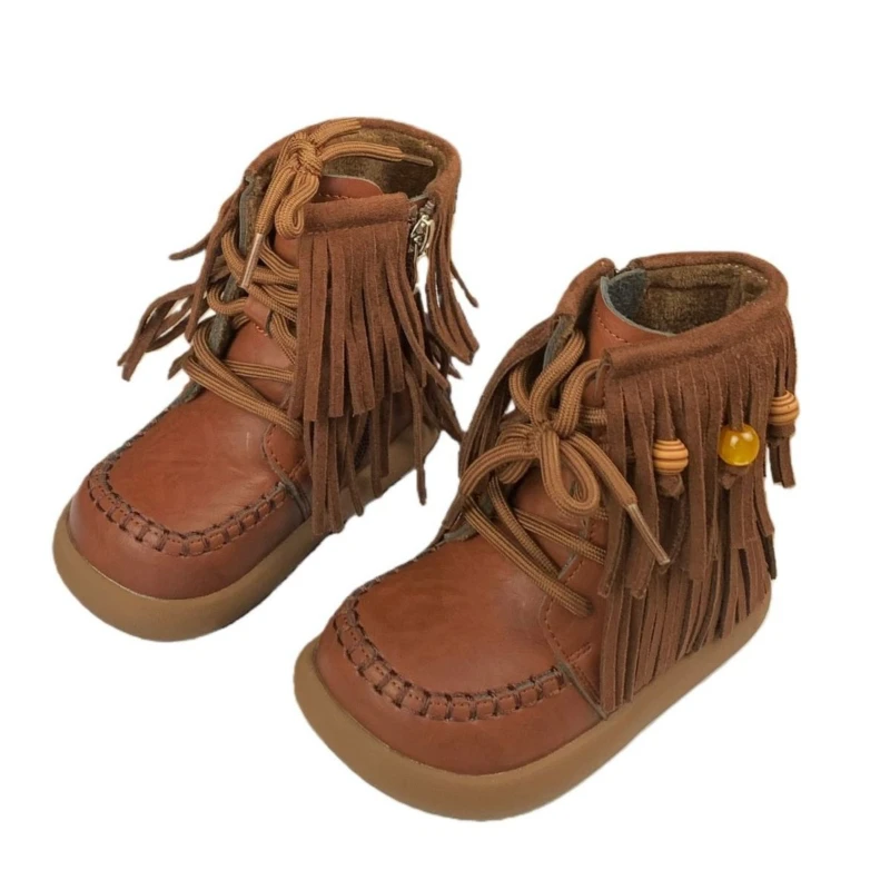 

Новые зимние детские теплые ботильоны с кисточками в стиле ретро для девочек, модные универсальные кожаные ботинки принцессы в корейском стиле для малышей