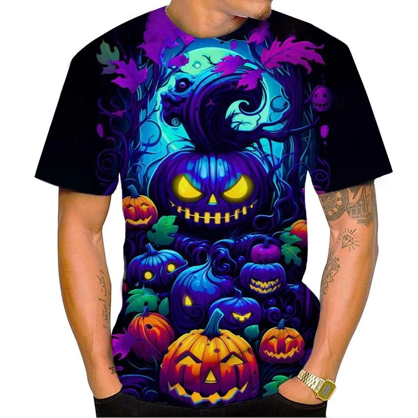 Halloween Pumpkin Head Fashion T-shirt 3D Printed Halloween T-shirt Personality Men and Women Casual Harajuku T-shirt Horror Top