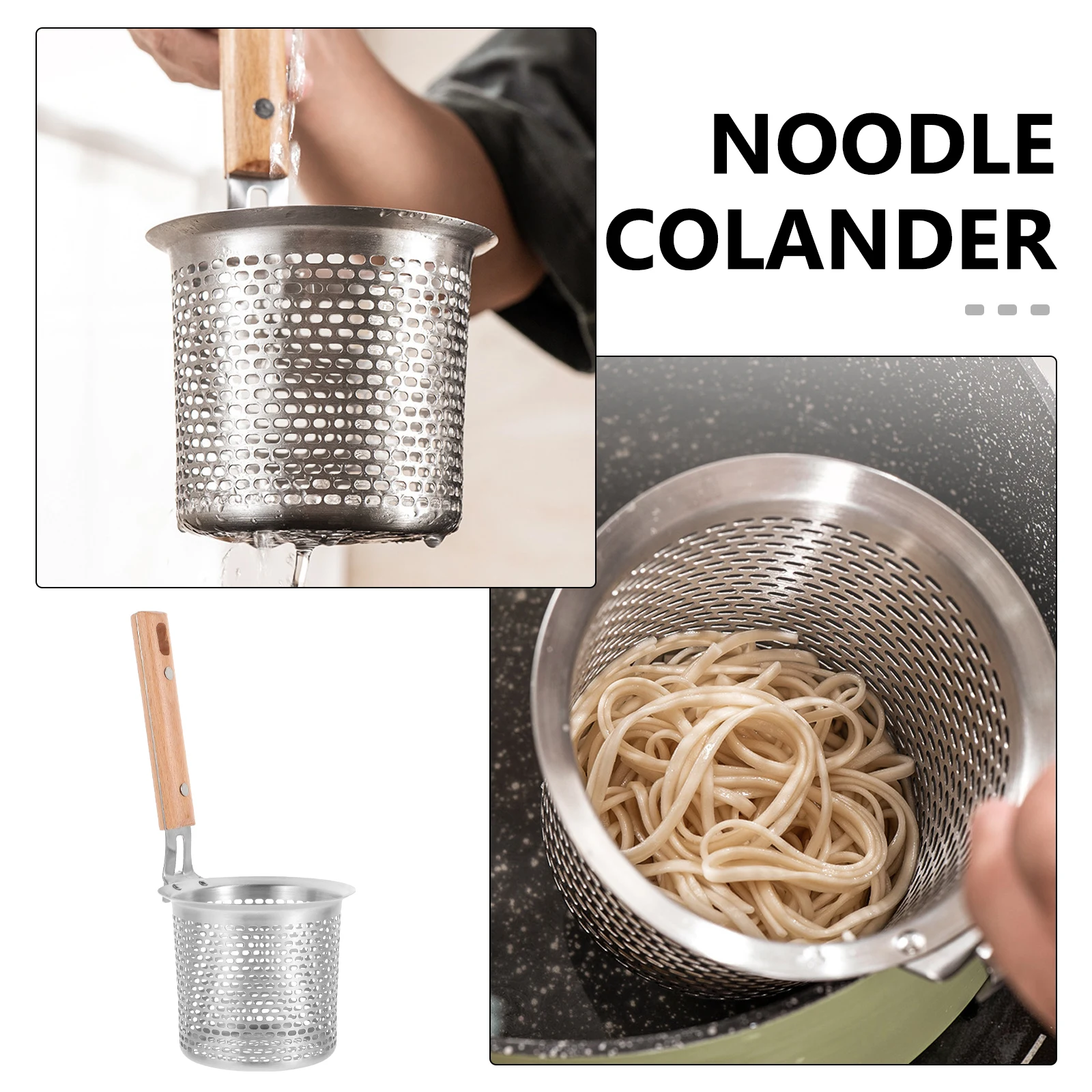 

304 Stainless Steel Noodle Strainer Filter Spoon Ramen Pasta Boiling Strainer Frying Food Cooking Kitchen Tool
