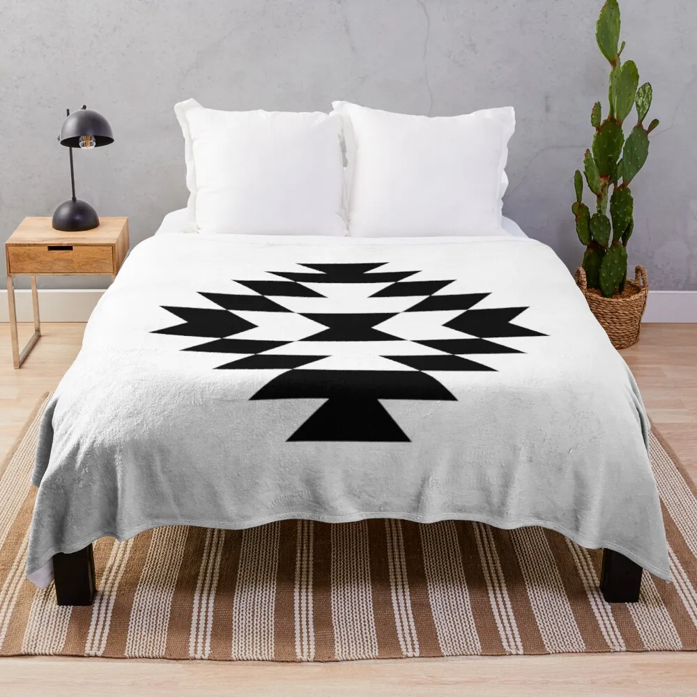 

Aztec Stylized Symbol Black and White Throw Blanket Moving Blanket Personalized Gift