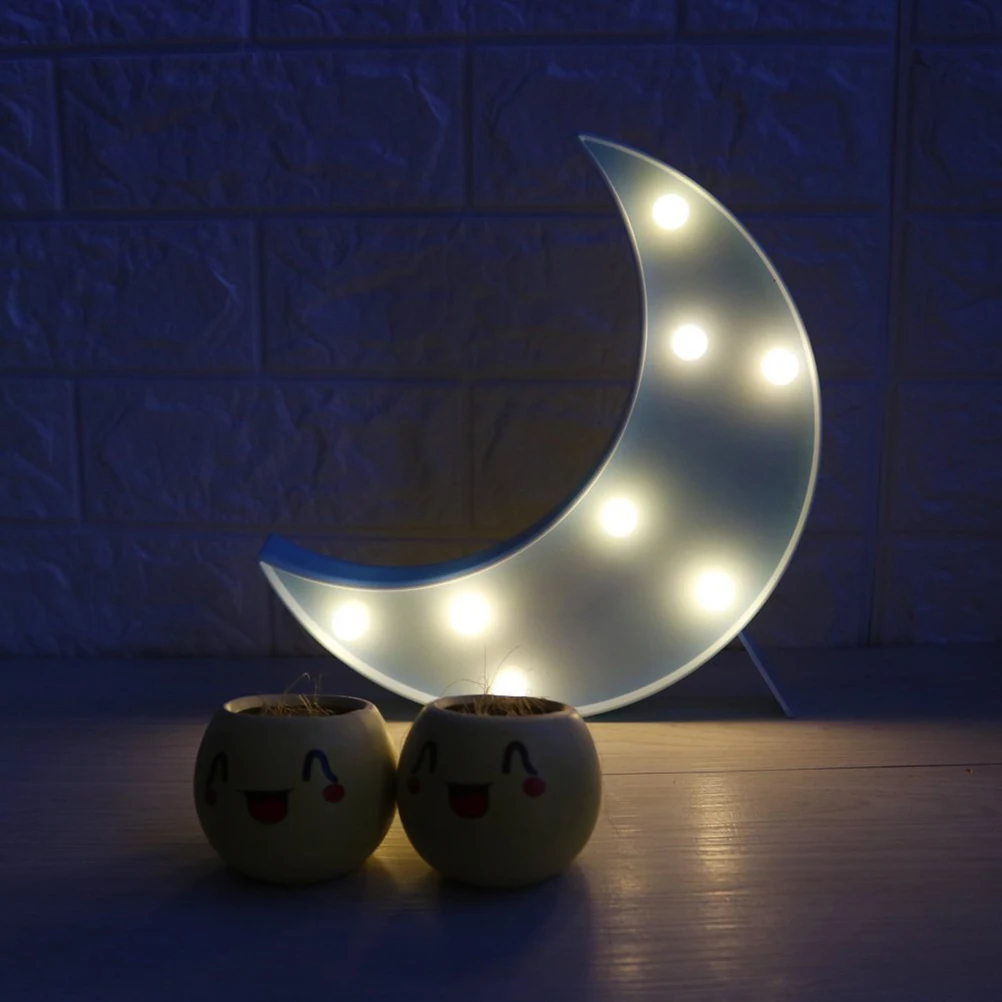 Señal de marquesina de luz LED de luna nocturna operada de plástico decorativa de 8 LED para regalos de habitación de niños en el hogar