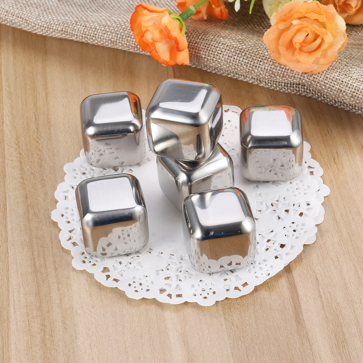 6Pcs Stainless Steel Ice Cubes 2.6cm Food Safe Whiskey Stones No Dilution Reusable Chilling Cubes for Spirits Liquor - view 2
