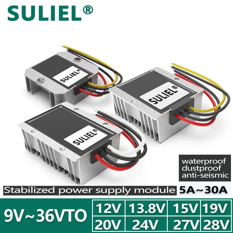 

SULIEL DC 9-36V to DC 12V 13.8V 15V 19V 20V 24V 28V 30A Boost Buck Converter Voltage Stabilizer Regulator CE RoHS for Cars Solar