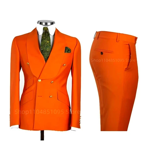 Trajes informales inteligentes lisos para hombre, esmoquin Formal para novio, chal con solapa, chaqueta de doble botonadura, pantalones, conjunto de trajes de negocios/boda, 2 uds.
