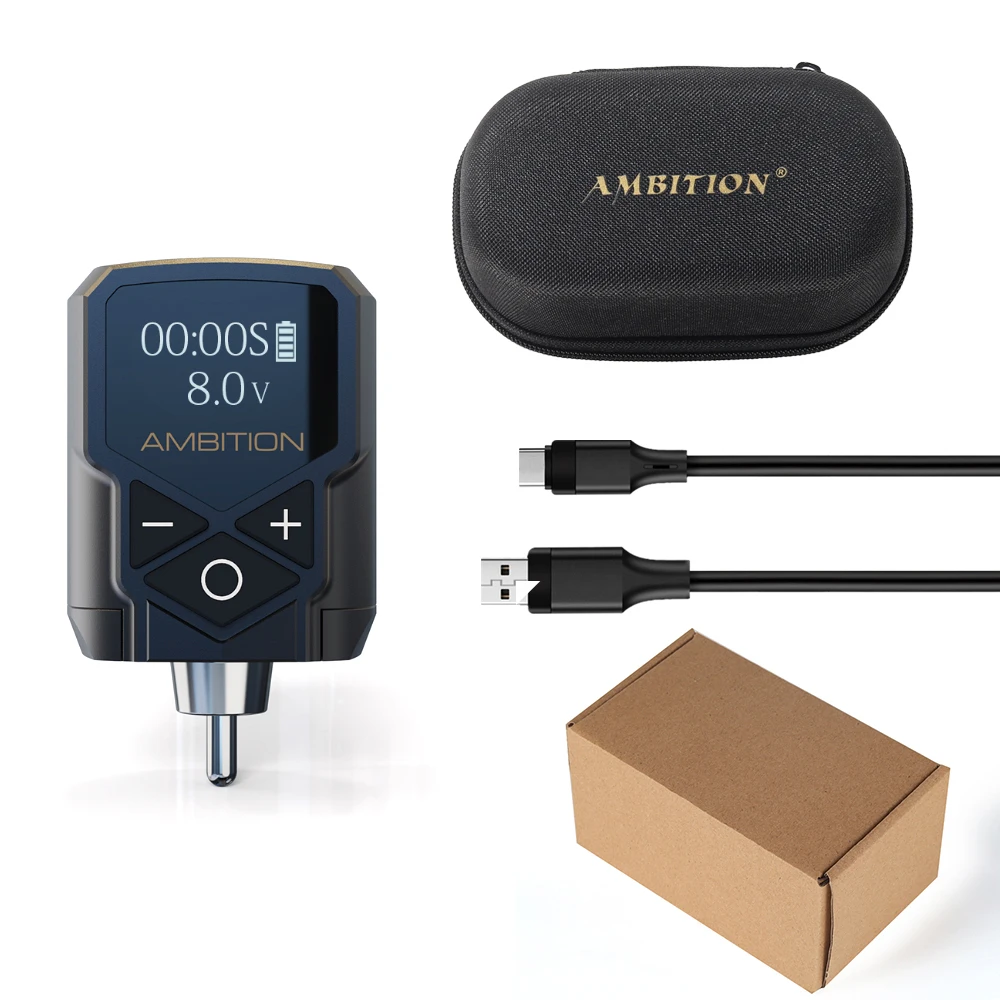 Ambition Kuark Wireless Tattoo Batterie Netzteil RCA Schnittstelle 2400amh Tragbare LCD Display Für Rotary Maschine Schnelle Ladegerät