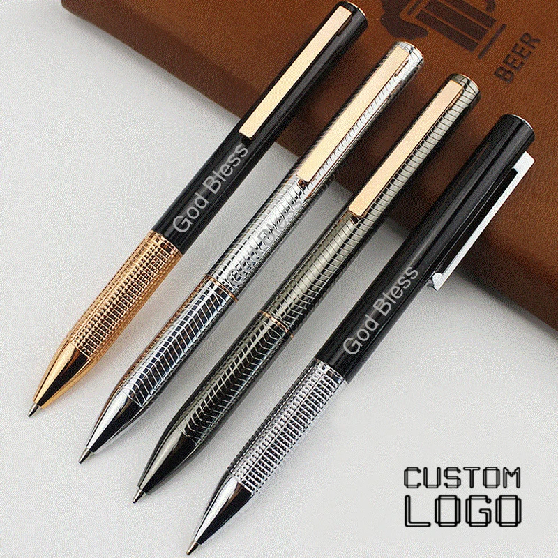 

Personalized Carving Logo Elegant Rotary Metal Copper Pole Ball Point Pen Enterprise Office Gifts Customized School Stationery