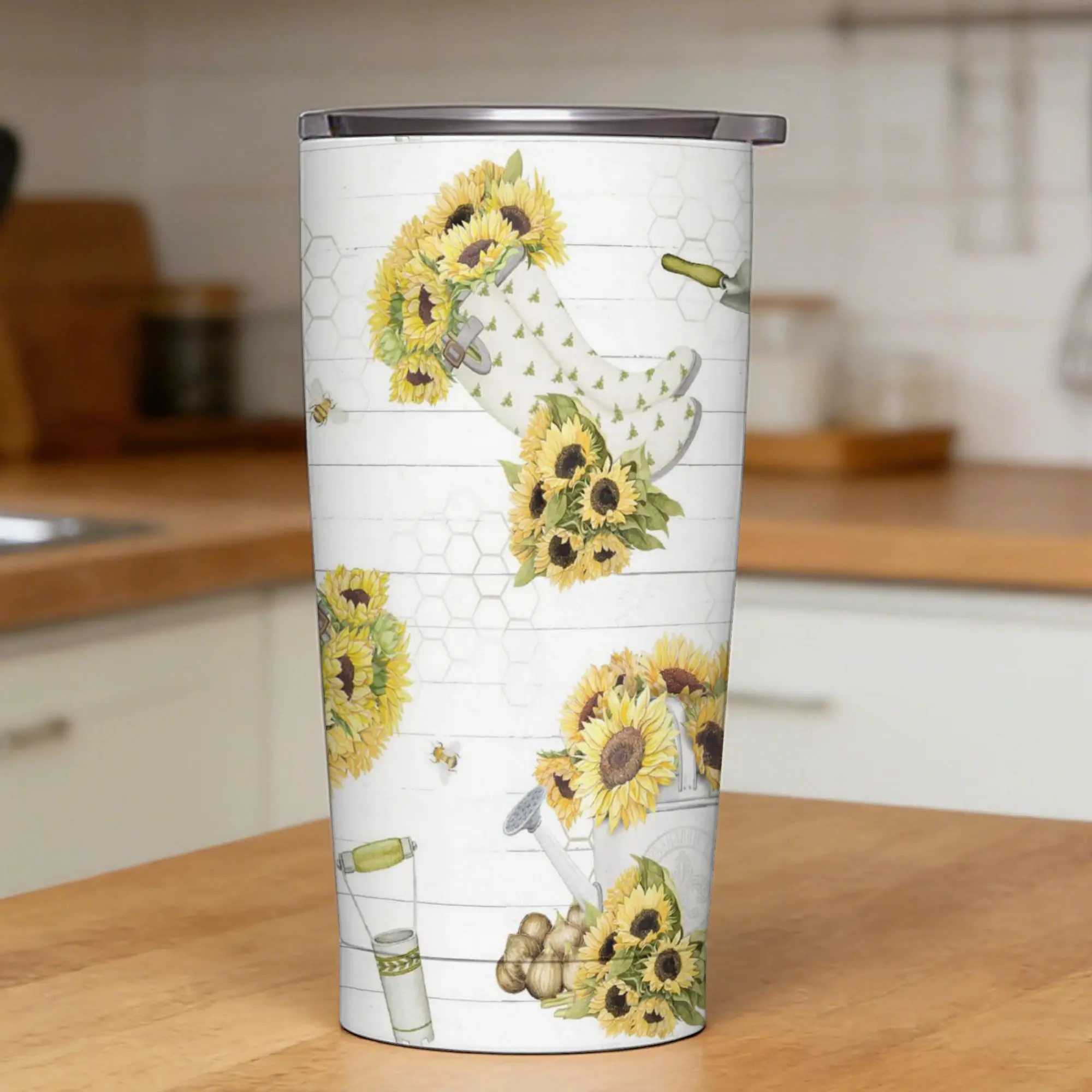 Stainless Steel Tumbler Rural flowers Mugs Cup With Straws sunflower Travelist Cold Drink Water Bottle Insulated Thermal Mug,
