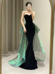 Black velvet tube top fishtail evening dress, high-end birthday party long evening dress