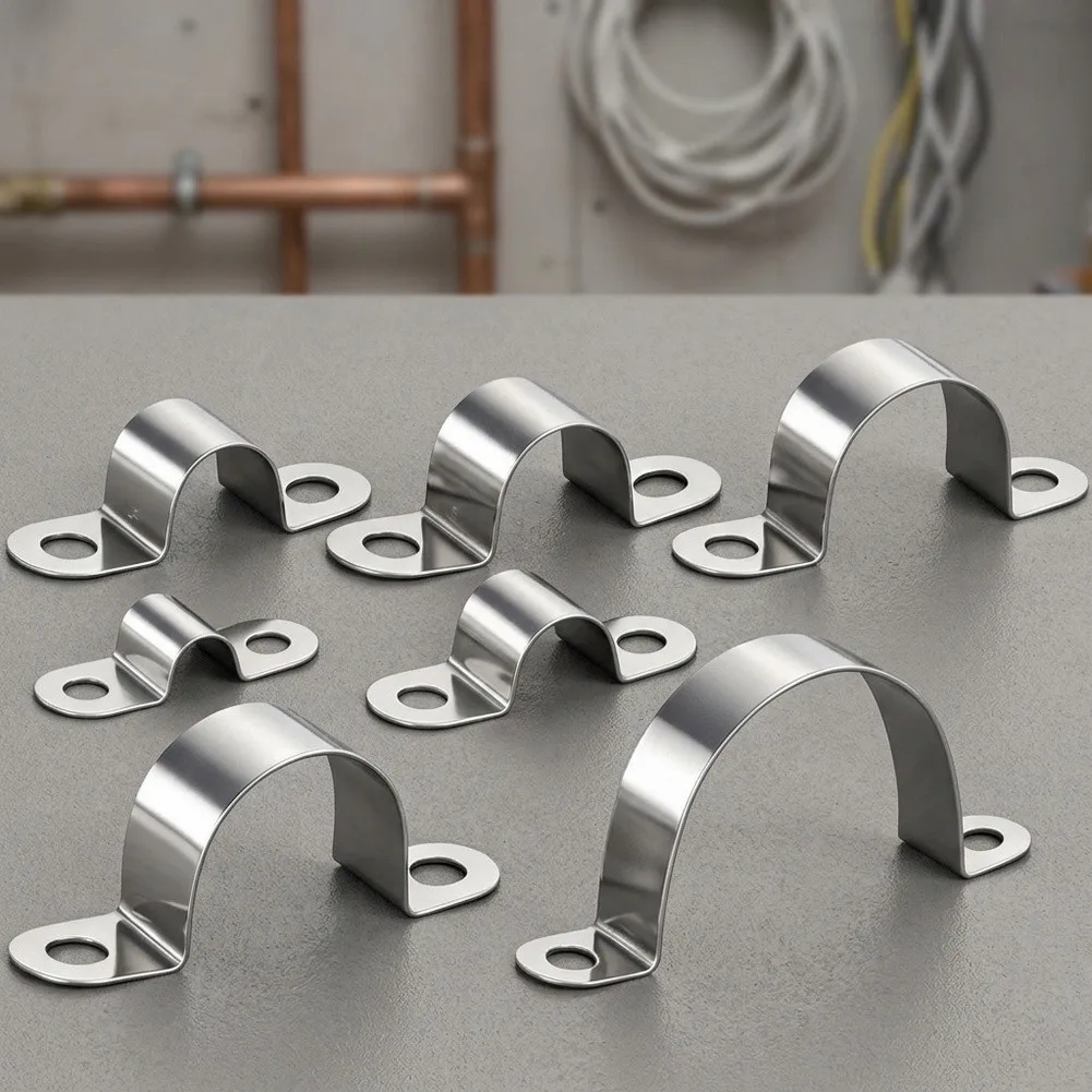 240Pcs Stainless Steel U Pipe Clamp Set 8-32mm Hose Clip Bracket Fastener For Water Electrical Conduit Tubing Plumbing Tool