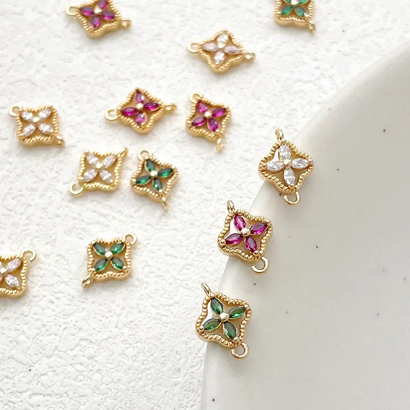 10Pcs Crystal four-leaf Flower Charms Alloy Pendant For Jewelry Make Diy Bracelet Necklace Earring Handmade Accessories Supplies