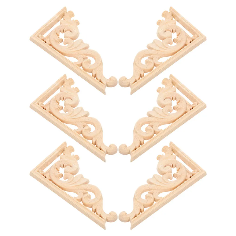 

6pcs European Solid Wood Flower Slices Carved Corner Onlay Picture Frame Molding Trim Furniture Decorative Appliques
