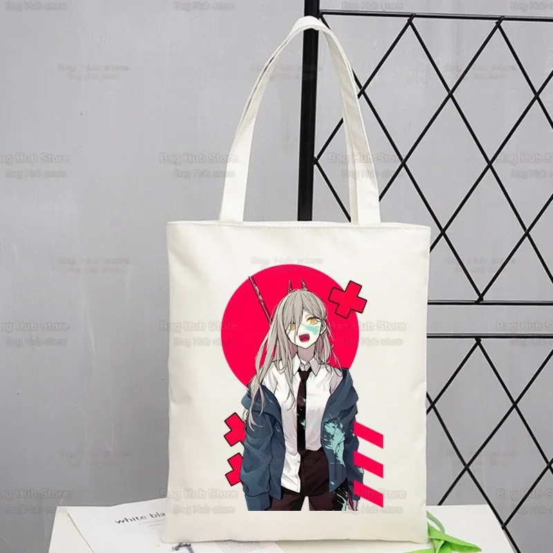 Chainsaw Man Canvas Shoulder Makima Tote Bag Handbags Eco Reusable Pochita Shopping Bag Vintage Anime Cartoon Ulzzang Bags