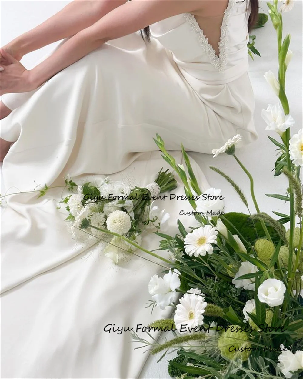 Giyu สปาเก็ตตี้เกาหลีชุดแต่งงานถ่ายภาพแขนกุด Sweep Train Vestidos De Novias ชุดราตรีที่กําหนดเอง