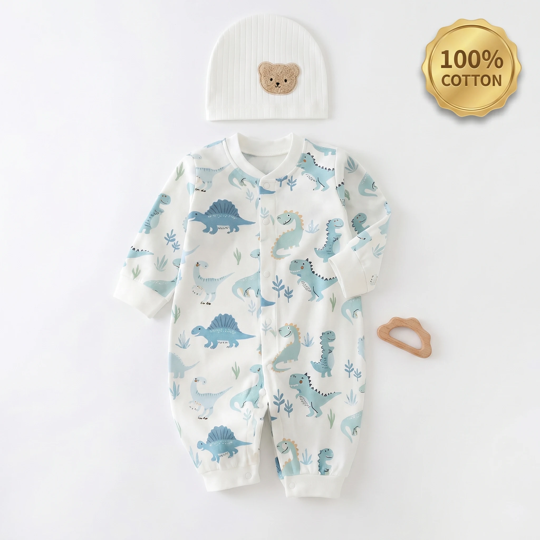 

Baby Romper 100% Cotton Long Sleeve Dinosaur Print Bodysuit Soft Breathable Infant Onesies for 0-24 Months Boy Girl