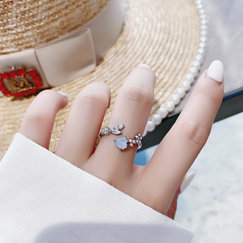 Zarte Kristall-Zirkon-Ringe für Frauen, süße Blume, Blatt, Schmetterling, verstellbare offene Ringe, Hochzeit, Verlobung, Schmuck, Geschenk – Detail 34