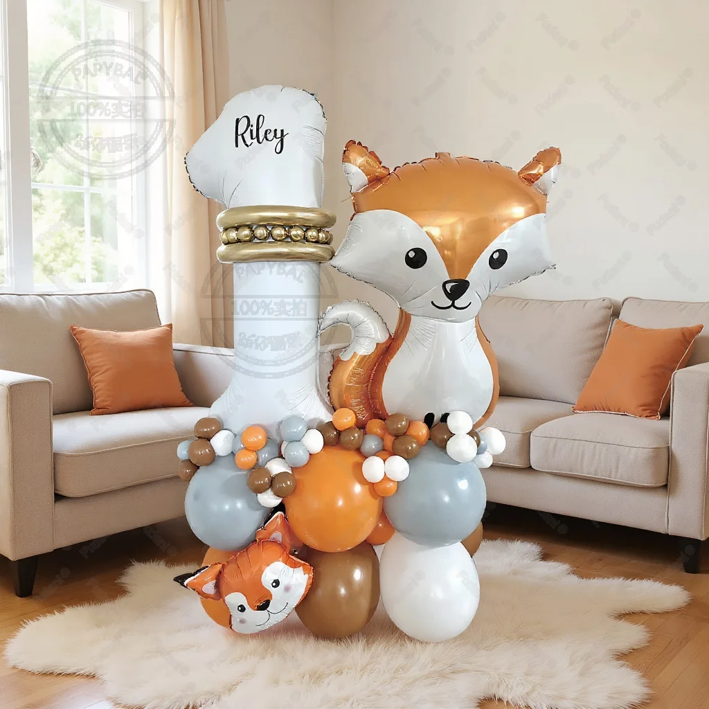 63 قطعة حديقة الحيوان الغابة الذكية الثعلب الألومنيوم فيلم بالون 1-9 الأبيض الرقمية بالون مجموعة حفلة عيد ميلاد الديكور استحمام الطفل Globos هدية