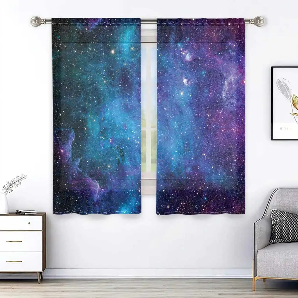 3D Modern Cosmic Galaxy Printing Star Curtains for Living Room Bedroom Study Decor Kitchen Drapes 2 Panel Set