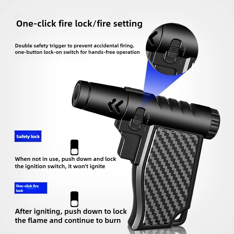 New Windproof and High-temperature Dual Flame Cigar Spray Gun Lighter Metal Handheld Inflatable High-end Kitchen Lighter view 5