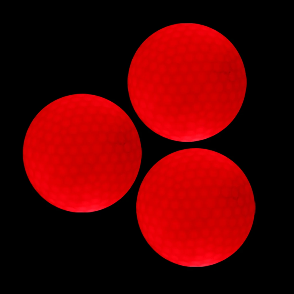 Conjunto de 3 bolas de golfe LED vermelhas noturnas bolas padrão de 42,6 mm e bolas de golfe elásticas de camada dupla