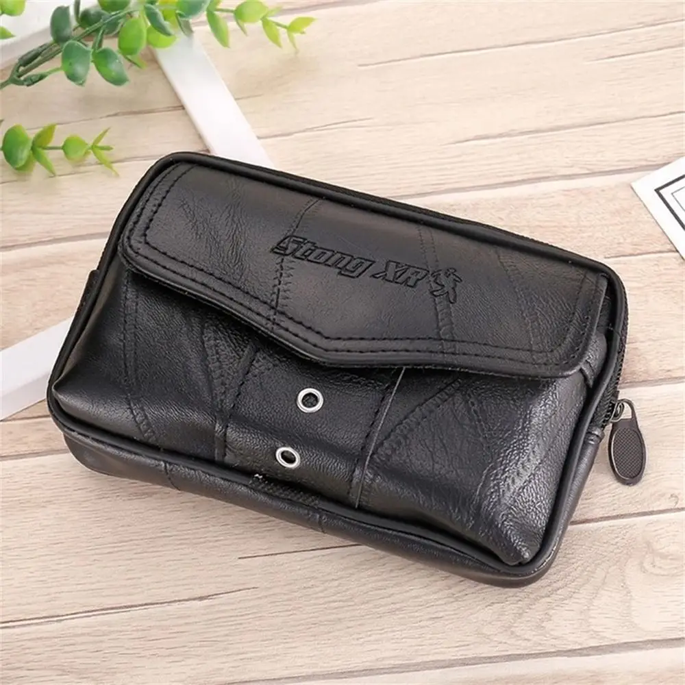 Cowhide Leather Men Phone Pouch Solid Color Delicate Design Phone Waist Bag Classic Texture Cell Phone Pouches