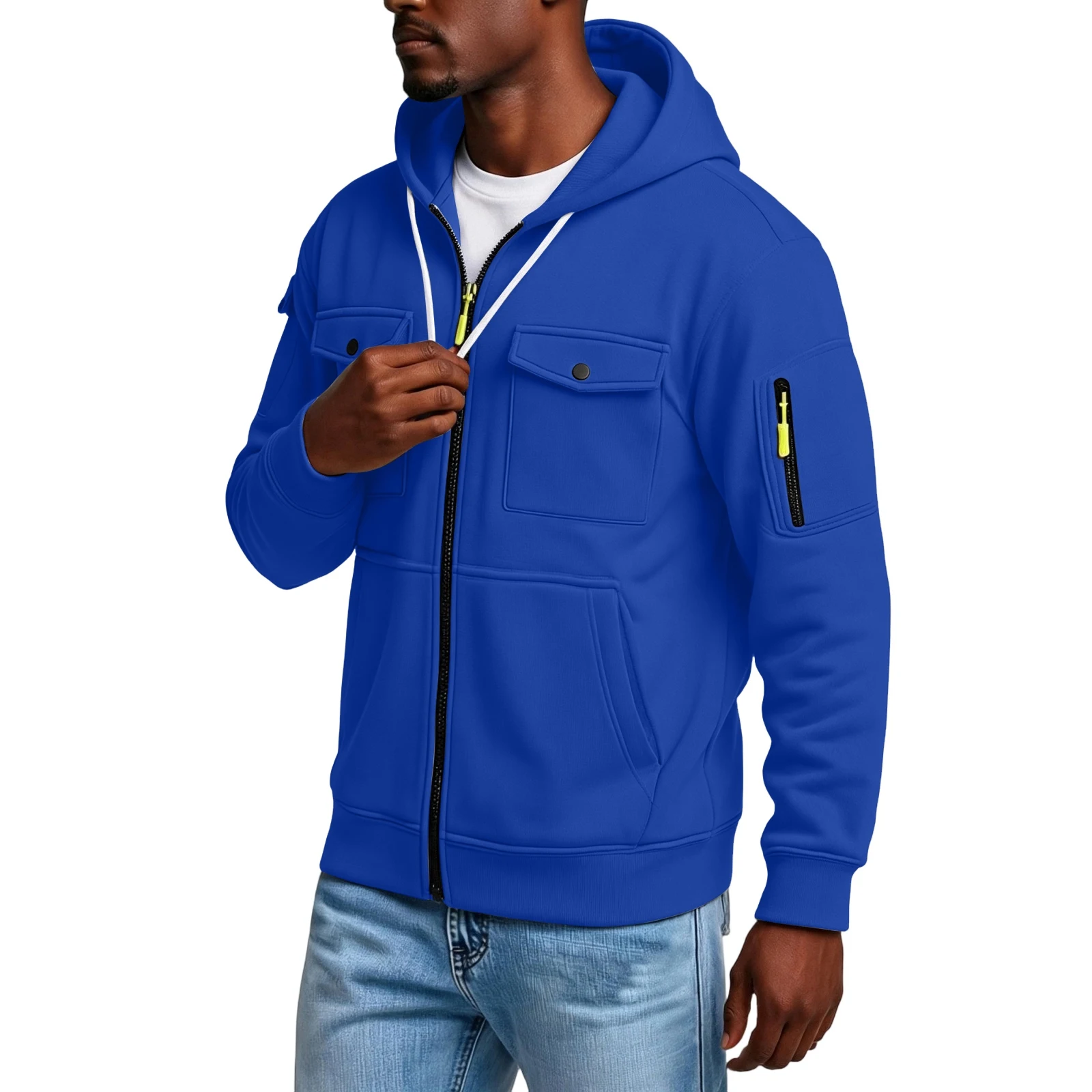 Men's Casual Sports Jackets Fashion Multi-Pocket Zip Hoodie Coats Outdoor Cargo Jackets for Sports and Daily Wear view 4