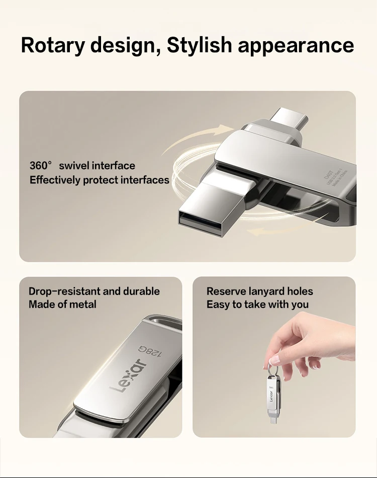 محرك أقراص Lexar JumpDrive D40T USB Type-C قراءة ما يصل إلى 150 ميجابايت/ثانية 128 جيجابايت 256 جيجابايت OTG Dual Type-C/A Memory Stick U Disk لهاتف iPhone 15 PC