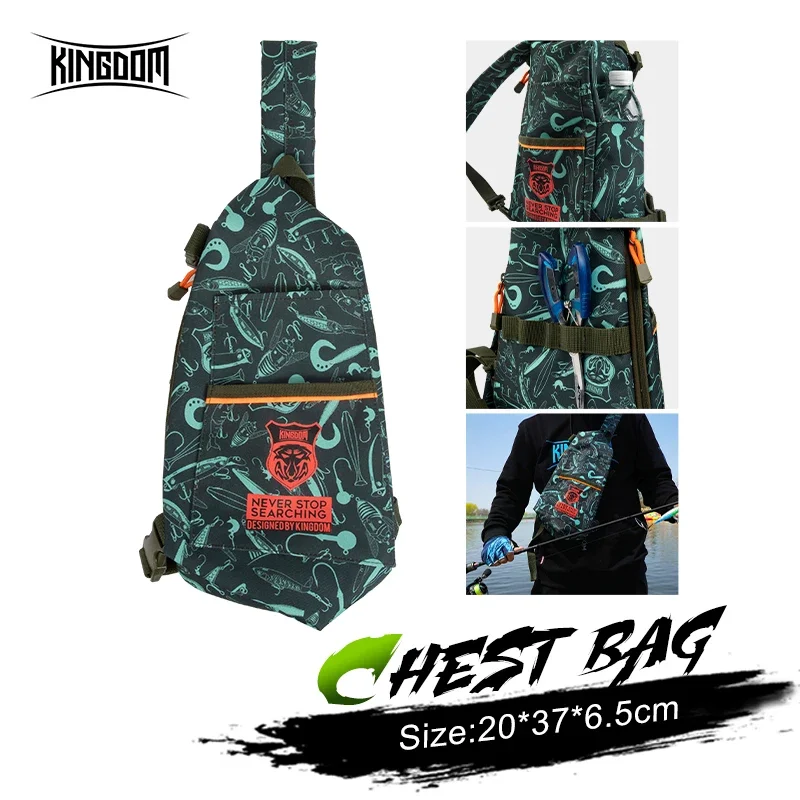 Kingdom Multifunctional Fishing Tackle Bags Single Shoulder Crossbody Bag Chest Pack Fish Lures Tool Leisure Fashion Fishing Bag