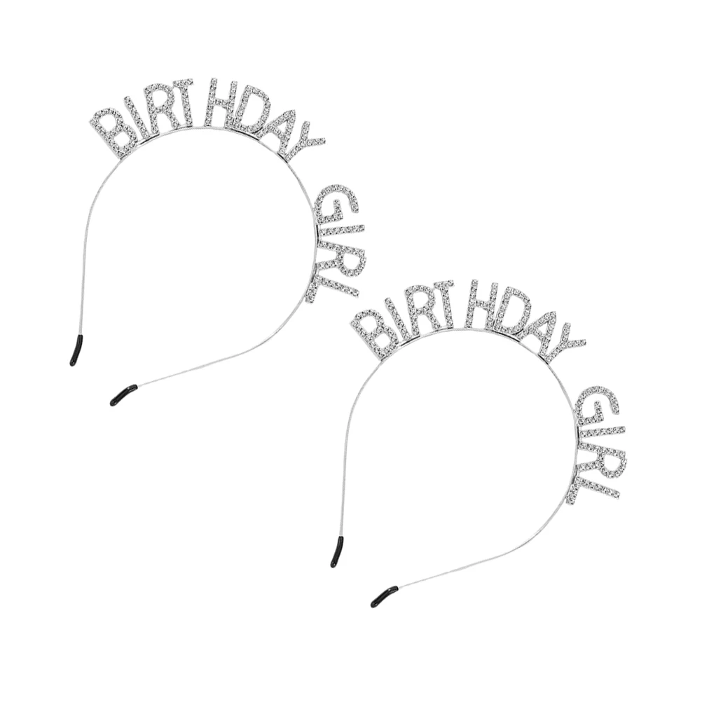 

2pcs Rhinestone Headband BirthdayQUEEN Water Headbands Silver Color Embellished Hair Hoops Party Accessories Festive Gift Idea