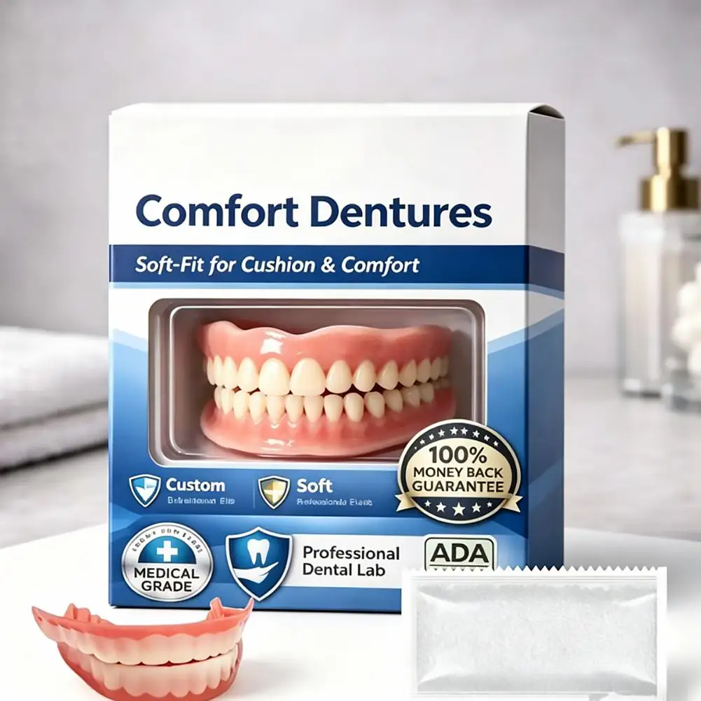 Upper & Lower Full Mouth Silicone Dentures, Lifelike Fake Teeth, Ideal for Daily Oral Care & Confidence Boost
