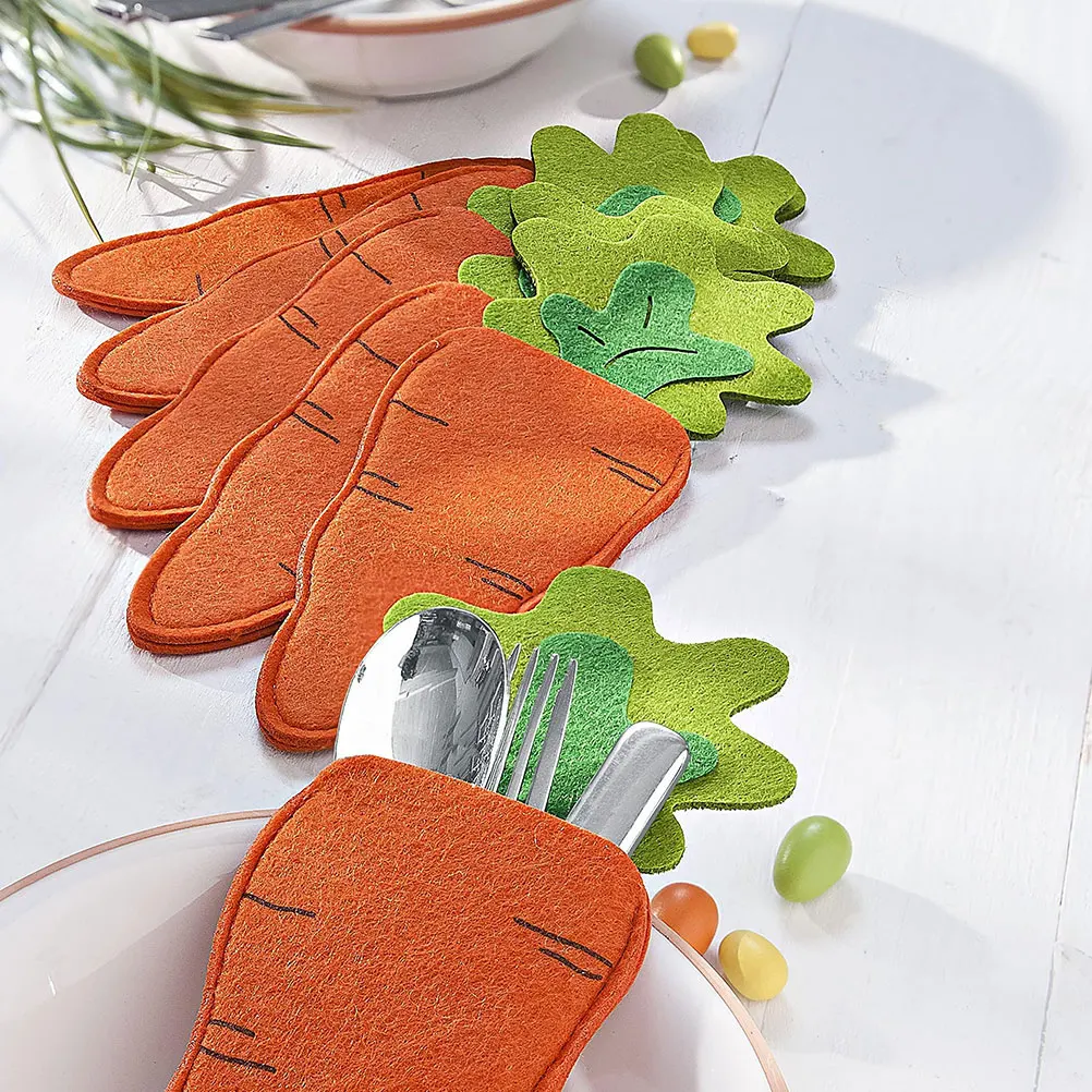 

8 Pcs Carrot Knife and Fork Bag Radish Felt Cutlery Holder Shape Pouch Dining Table Case Utensil Sleeves Cloth Bags