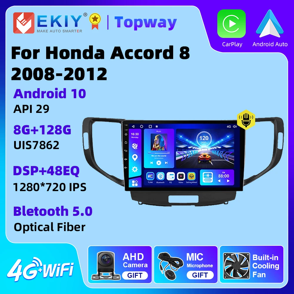 

EKIY Android 10 для Honda Accord 8 2008-2012 2din Автомагнитола стереосистемы мультимедийный плеер навигация GPS BT 1280*720P