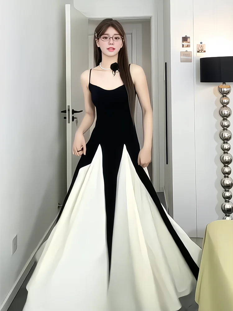 

Элегантное черное платье без бретелек с вырезами, женское летнее модное красивое длинное платье-макси с перекрестной спинкой и А-образной юбкой