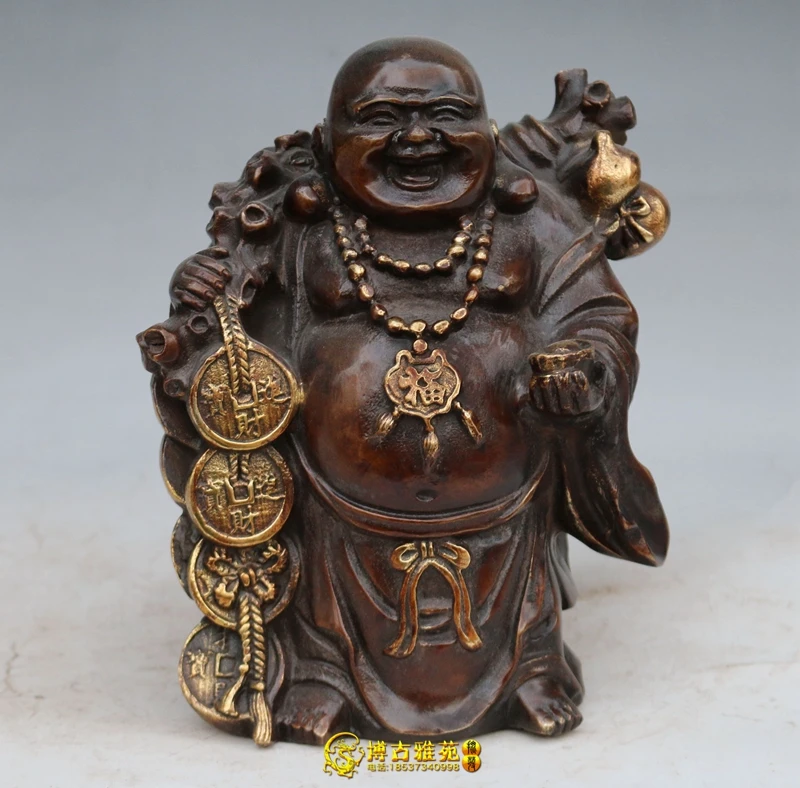 Pure copper Budai Buddha statue Maitreya Buddha Laughing Buddha Bronze statue Gold bag Bronze ware to attract wealth and house