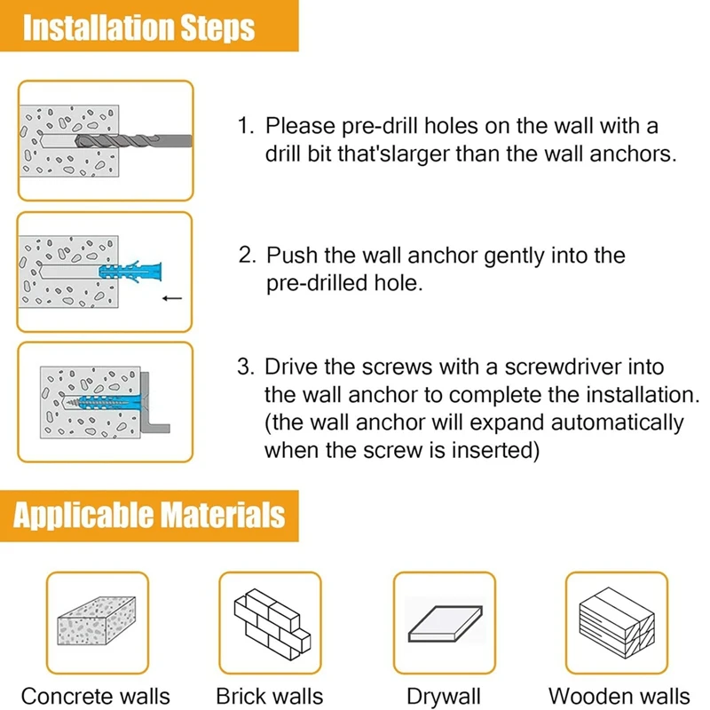 AT19-270PCS Drywall Anchors And Screws Assortment Kit ,135 Plastic Wall Anchors And 135 Screws With Organizer Box