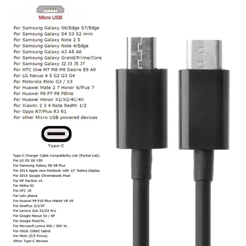 USB 3.1 Type-C To USB 2.0 Micro-B Micro USB Charging Data Transfer Adapter Cable