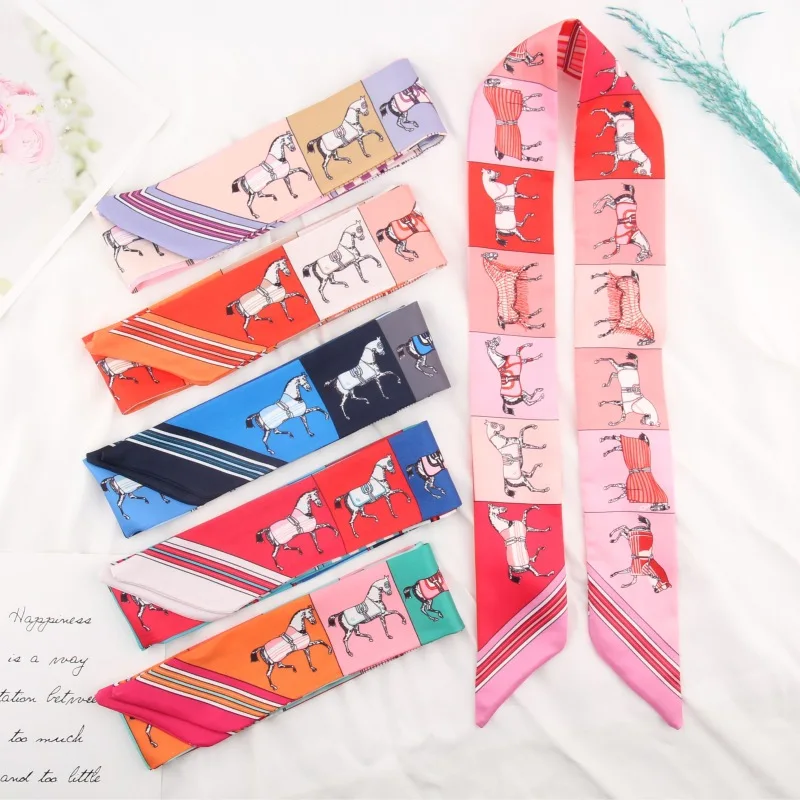 

New Horse Printing Bag Scarf New Small Skinny Silk Scarf Women Luxury Women Tie Fashion Head Scarves for Ladies