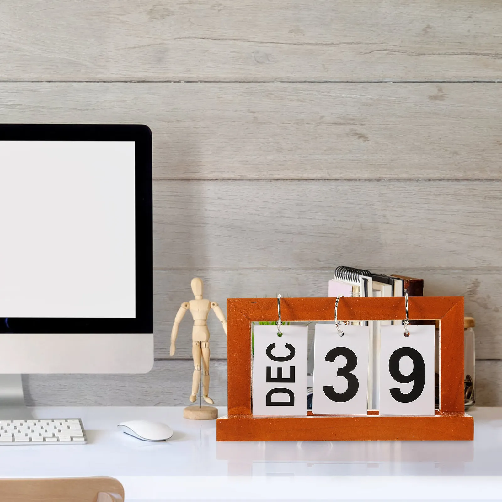 Perpetual Desk Calendar Wooden Flip Calendar Vintage Retro Design for Home Office Table Countertop Display Day Month Date Change