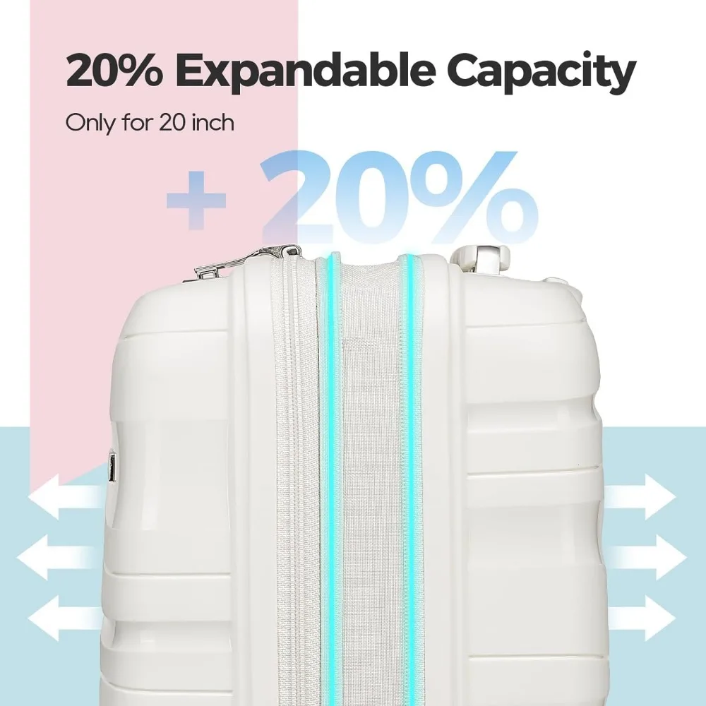 Conjunto de bagagem giratória de casca dura expansível com travas tsa, mala de mão de 22 polegadas