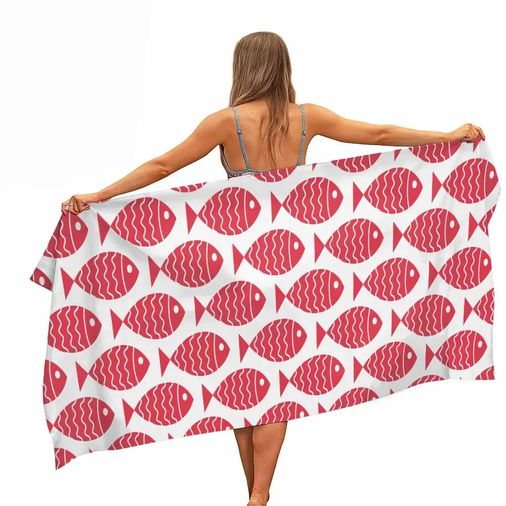 Red Sea Fish Marine Life Microfiber Pool Beach Towel Portable Quick Dry Sand Outdoor Travel Swim Blanket Thin Yoga Women Kid Men